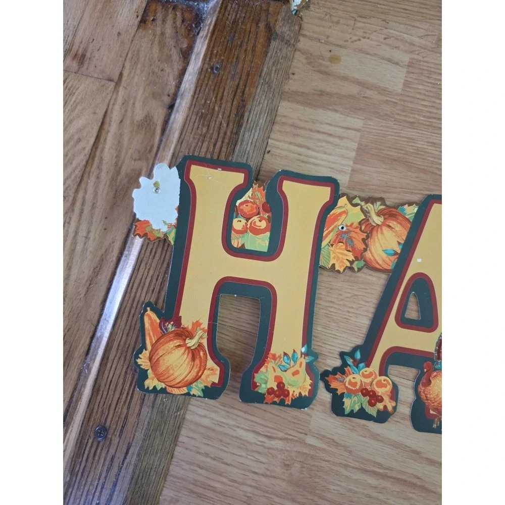 Vtg Happy Thanksgiving Banner Sign Die Cut Cardboard Hanging 7 